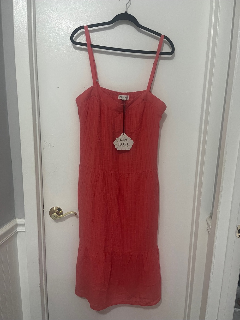 Knox Rose Coral-Red Midi Sundress with Thin Straps